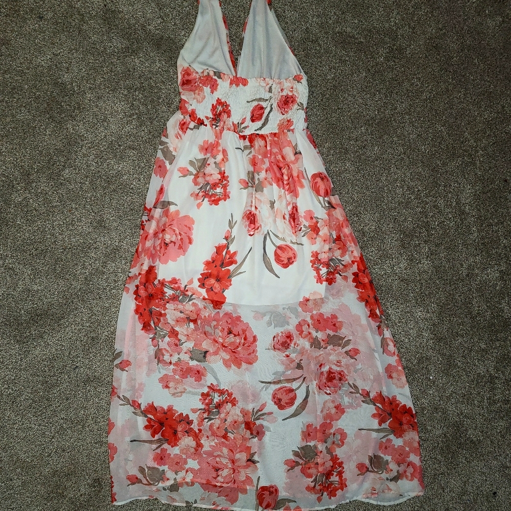 Gorgeous women's halter dress w see through layer